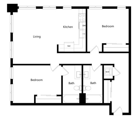 Floor plan for 2 beds, 2 baths, 1008 sqft